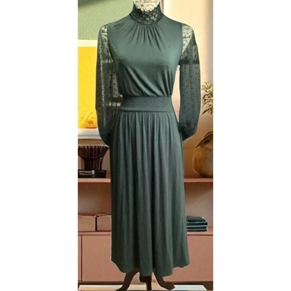 Boden Tulle Sleeve Maxi Midi Party Dress ECOVERO size 4P onyx‎ green